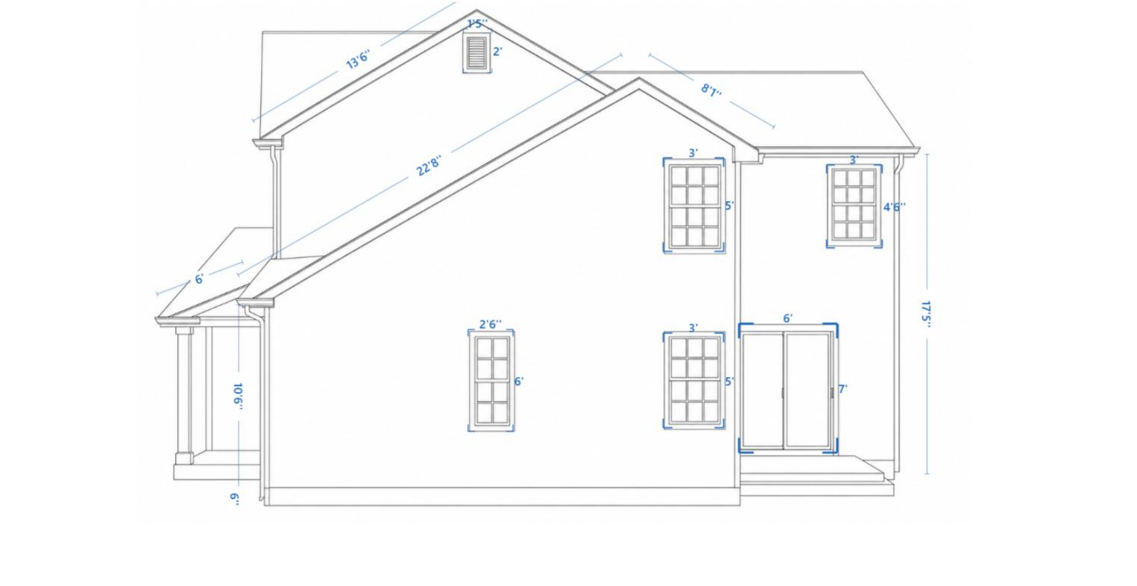 Elevation with wall dimensions